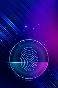 Fingerprint scanner background cyber security technology in purple tone