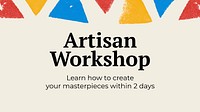 Artisan workshop banner template vector with colorful paint stamp border