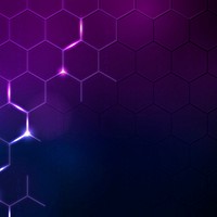 Digital technology background with hexagon border in dark purple tone
