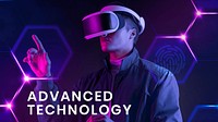 Advanced technology banner template vector with man wearing VR background