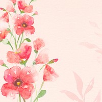 Poppy watercolor border flower background in pink spring season