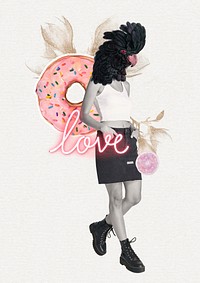 Collage love mixed media feminine illustration, printable collage mixed media art