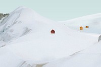 Creative background of minimal winter landscape with cabins