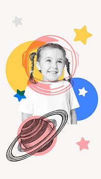 Kid astronaut phone wallpaper, education psd