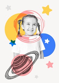 Kid astronaut, retro education illustration psd