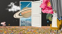 Portal to space wallpaper, surreal escapism collage art