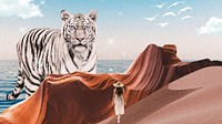 Antelope canyon wallpaper, surreal art with tiger, travel remixed media