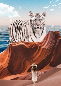 Surreal antelope canyon background, tiger remixed media
