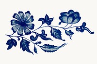 Blue flower collage element, vintage Chinese aesthetic illustration vector