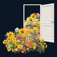 Sunflower door collage element, famous artwork remixed by rawpixel psd