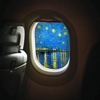 Plane window, Starry Night mixed media, Van Gogh's artwork remixed by rawpixel psd