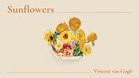 Sunflower ppt presentation template, vintage painting remixed by rawpixel psd