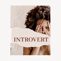 Introvert ripped poster, mental health concept with woman covering face image