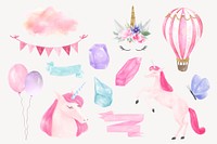 Aesthetic feminine clipart, watercolor design psd set