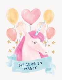 Cute unicorn flyer template, watercolor design psd