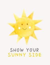 Cute sun flyer template, watercolor design psd