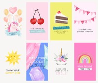 Cute Instagram story template, watercolor design vector set