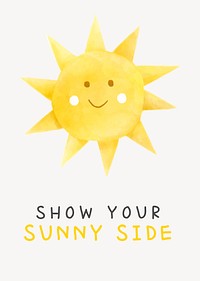 Cute sun poster template, watercolor design vector