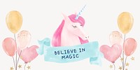 Cute unicorn twitter post template, watercolor design vector