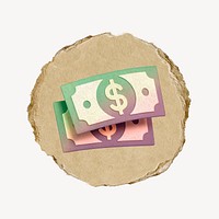 Dollar bills, money, 3D ripped paper collage element