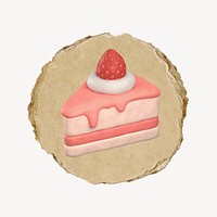 Strawberry cake, 3D ripped paper collage element