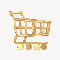 Shopping cart icon, 3D gold design psd