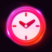 Clock icon, 3D neon glow psd