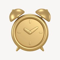 Alarm clock icon, 3D gold design psd