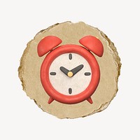 Red alarm clock, 3D ripped paper psd