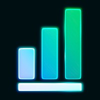 Bar charts icon, 3D neon glow psd