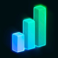 Bar charts icon, 3D neon glow psd