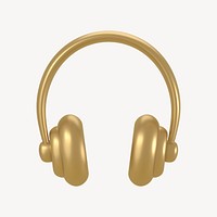 Headphones, music icon, 3D gold design psd