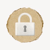 White padlock, 3D ripped paper psd