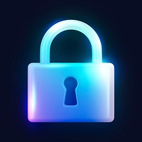 Lock icon, 3D neon glow psd