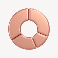 Pie chart icon, 3D rose gold design psd