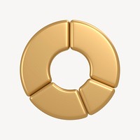 Pie chart icon, 3D gold design psd