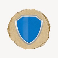 Blue shield, 3D ripped paper psd