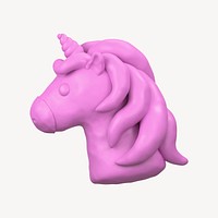 Unicorn icon, 3D clay texture design psd