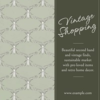 Vintage shopping Instagram post template, green bug pattern vector, famous Maurice Pillard Verneuil artwork remixed by rawpixel