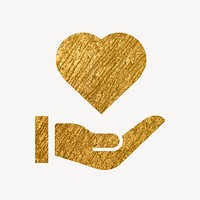 Hand presenting heart gold icon, glittery design  psd