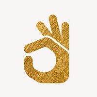 Okay hand gold icon, glittery design  psd