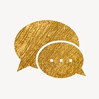 Speech bubble gold icon, glittery design  psd