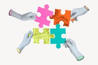 Hands holding puzzle, business teamwork remix