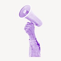 Hand holding megaphone, business marketing remix psd