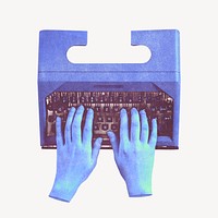 Hand using typewriter, vintage remix