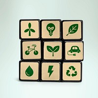 Puzzle cube mockup, green design psd