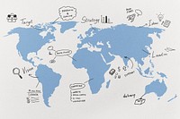 Global business collage element, blue world map psd