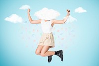 Cloud head woman collage element psd