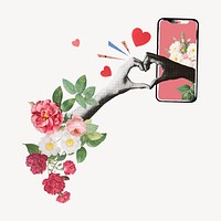 Online dating collage element, floral heart hand design vector