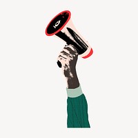 Megaphone hand collage element, pop art design vector